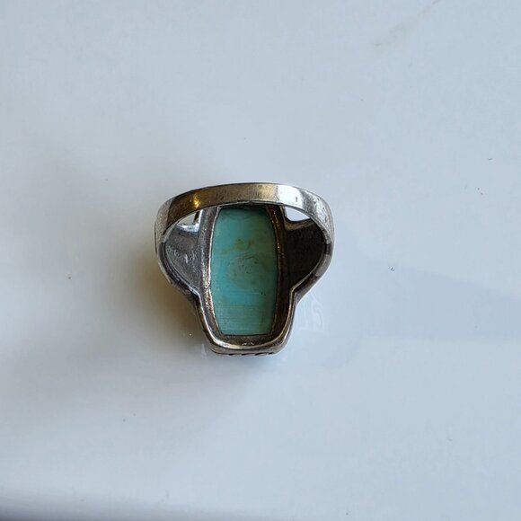 Vintage Silver Turquoise Ring 8 Engrave Twisted Rope Southwestern Santa Fe 925 - Picture 4 of 8